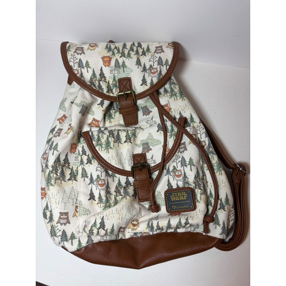 Star Wars Loungefly Ewok Forest All Over Print Canvas Mini Backpack Drawstring